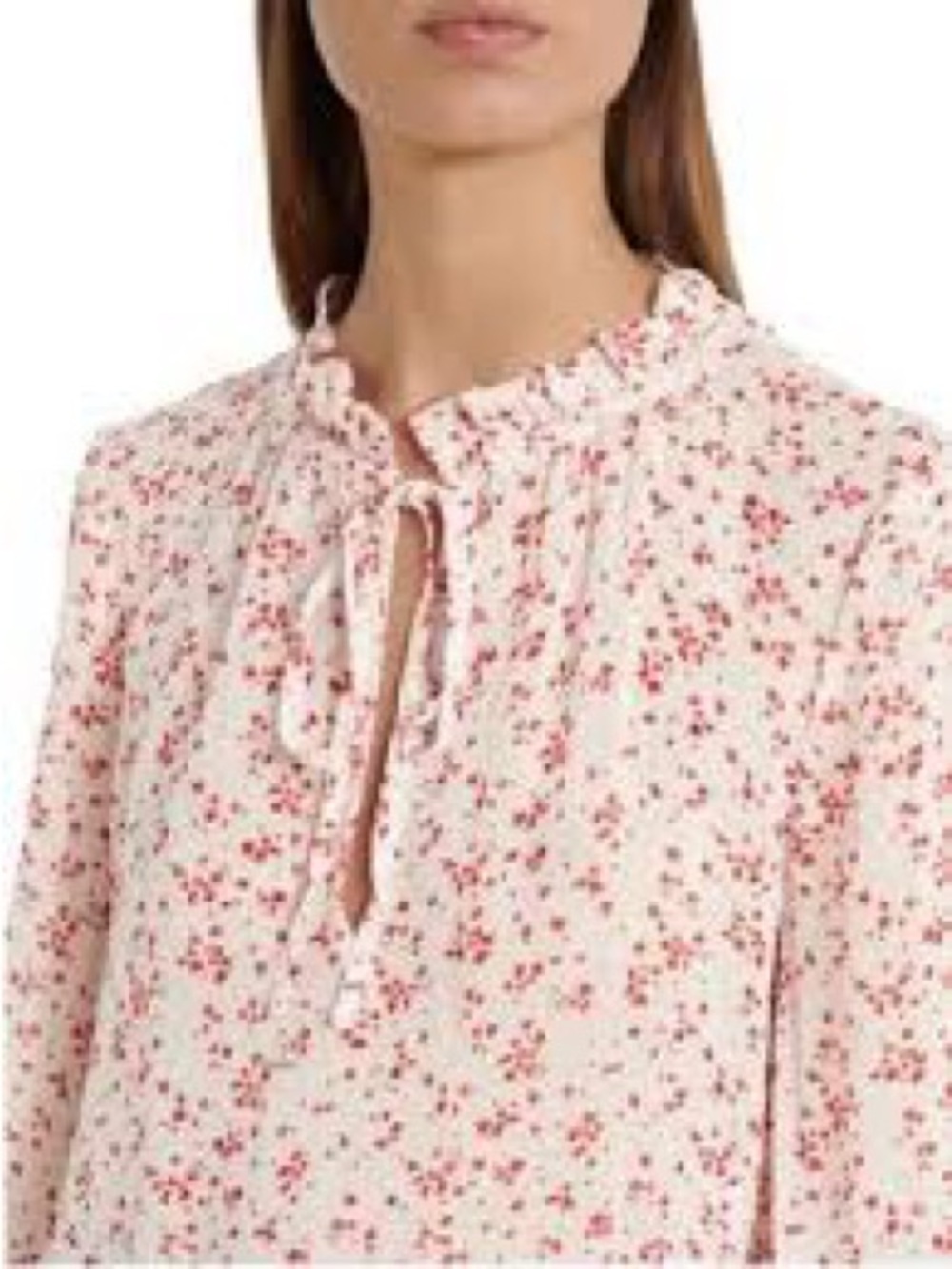GANNI Printed Georgette Ruffled Blouse Red Cream Floral Size 36 / US 4